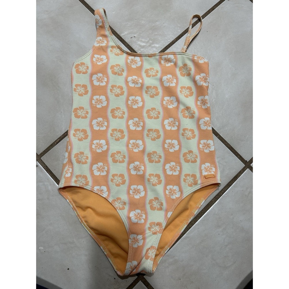 Roxy Girl One Piece Swimsuit Orange Floral Print‎ Size 12